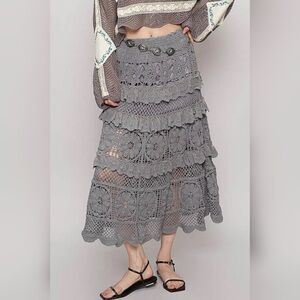 POL Grey Crochet Ruffle Midi Skirt 🪩